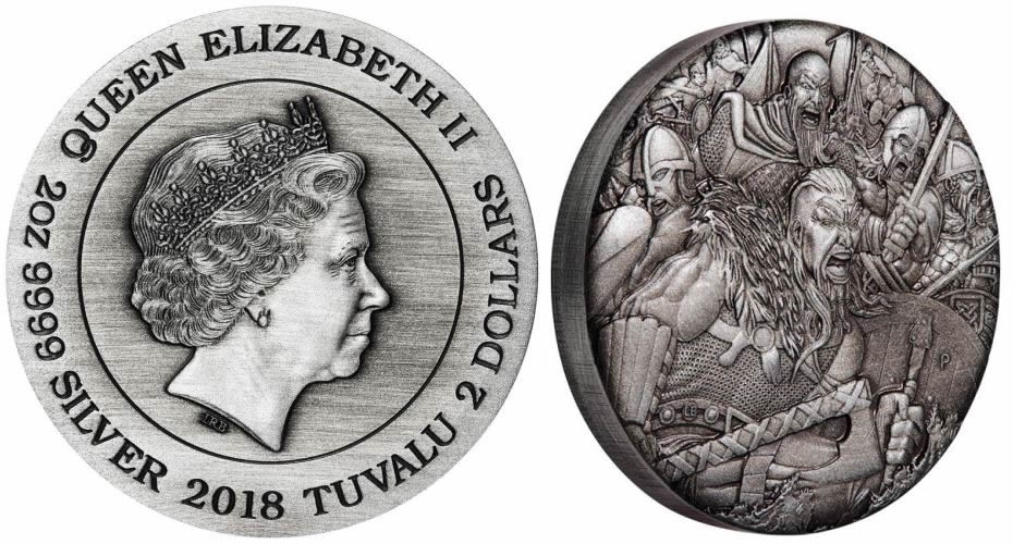 Perth-Mint-New-Release:-Warfare-Vikings-2018-2oz-Silver-Antiqued-High-Relief-Rimless-Coin